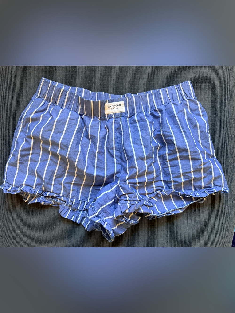 American Eagle Outfitters Navy & White Striped Ruffle Hem Shorts
